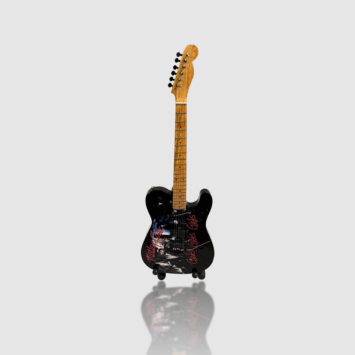 Motley Crue 10” Tribute Guitar With Stand. Girls, Girls, Girls